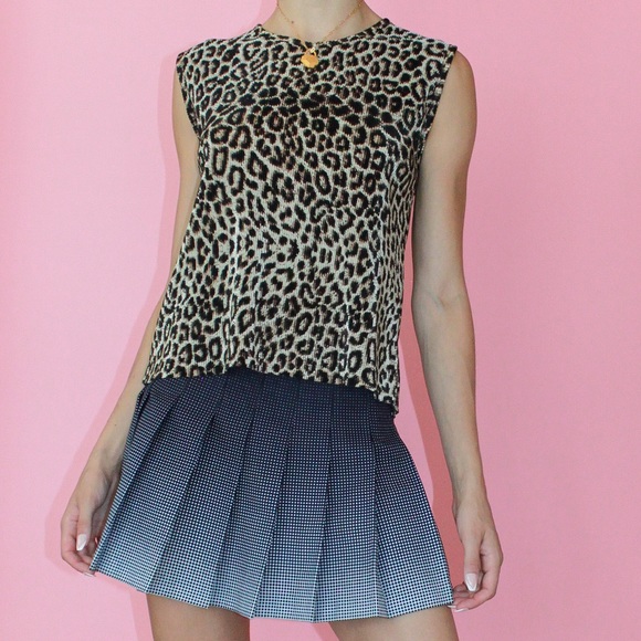 y2k Plisse Cheetah Print Scrunched Silky Tank Top - Picture 2 of 9